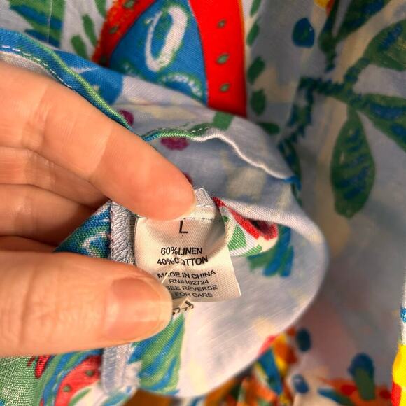 Hester & Orchard Linen Blend Floral Button Front Blouse Women’s Large Multicolor - Picture 7 of 9